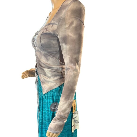 Dazy Womens Long Sleeve Lace Up Corset Top Size M Sheer Abstract Y2K - Picture 3 of 4